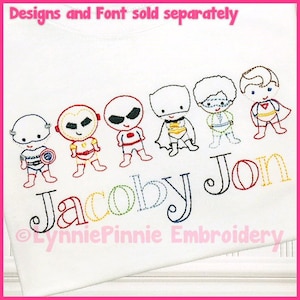 SET of 6 Mini ColorWork Superhero Designs Sketch Machine Embroidery Digital Design File INSTANT Download Pattern