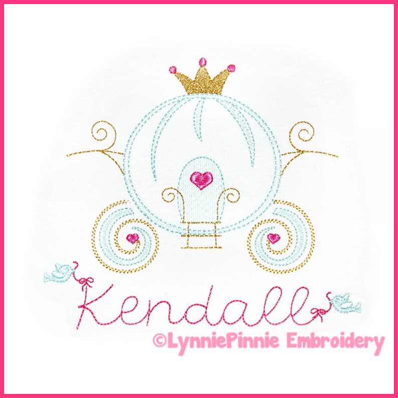 Pretty PRINCESS CARRIAGE Colorwork Sketch Embroidery Design 4x4 5x7 6x10 Machine Embroidery Design File INSTANT Download File image 3