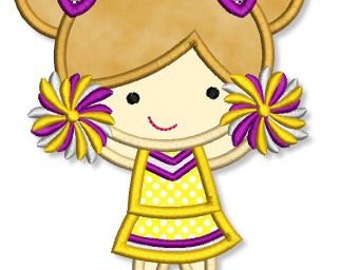 Little CHEERLEADER 1 Applique 4x4 5x7 6x10 Machine Embroidery Design football pom game  INSTANT Download