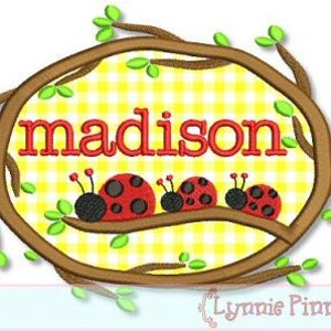 Instant Download LADYBUGS on a BRANCH Applique monogram name FRAME 4x4 5x7 6x10 7x11 Machine Embroidery Design