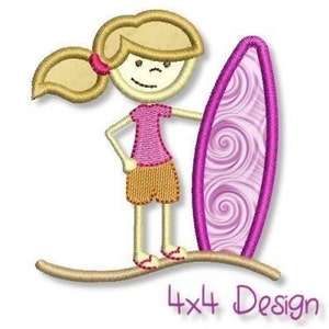 SURFER GIRL Applikation 4x4 5x7 Stickdatei Stickdatei Surf Beach Board INSTANT Download File Bild 2