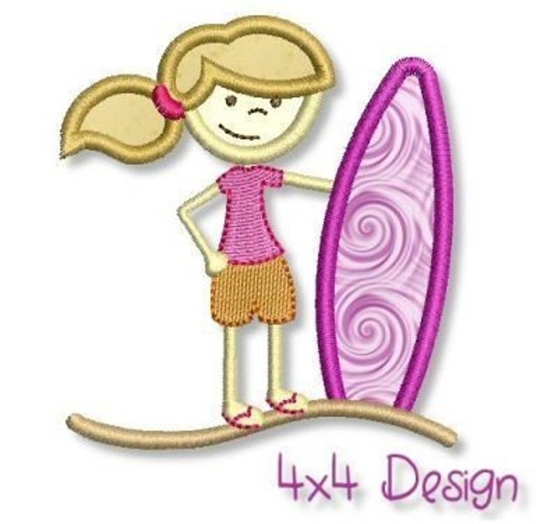 SURFER GIRL Applikation 4x4 5x7 Stickdatei Stickdatei Surf Beach Board INSTANT Download File Bild 2