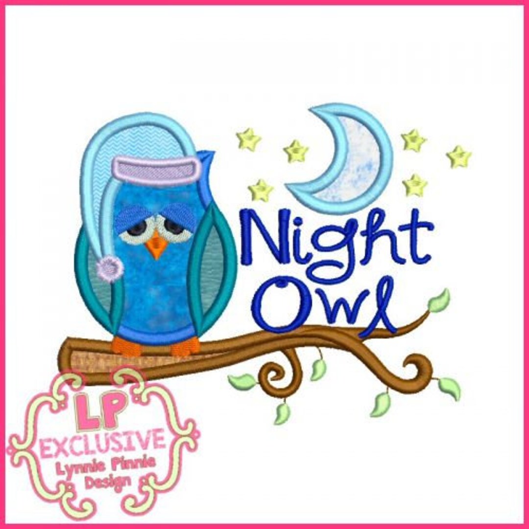 NIGHT OWL Applique Machine Embroidery Design File 4x4 5x7 6x10 - Etsy