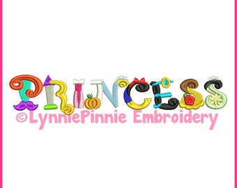 PRINCESS Word Art COLLAGE 4x4 5x7 6x10  Machine Embroidery Designs  INSTANT Download