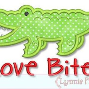 LOVE BITES Alligator Applique 4x4 5x7 6x10  Machine Embroidery Design  INSTANT Download File