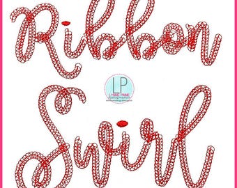 Ribbon Script Swirly Stitch Font DIGITAL Embroidery Machine File -- 5 sizes + Native BX Embroidery Font Scalable