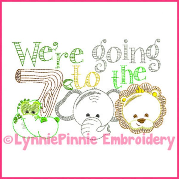 We're Going to the ZOO Colorwork Embroidery Design 4x4 5x7 6x10 Machine Embroidery Design File