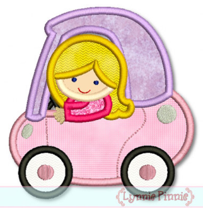 GIRL in Little COUPE Car Applique 4x4 5x7 6x10 7x11 svg Machine Embroidery Design INSTANT Download image 1