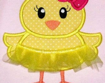 TUTU CHICK  Applique with 3D Skirt  4x4 5x7 6x10 SVG Machine Embroidery Design Easter Spring File