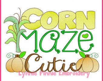 Corn Maze Cutie Filled Embroidery 4x4 5x7 6x10 7x11 Machine Embroidery Design File