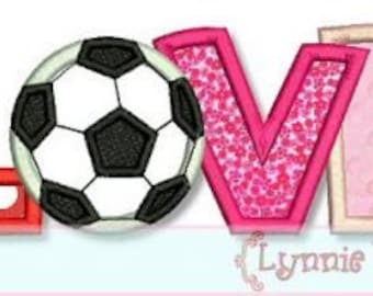 SOCCER Ball LOVE Applique 4x4 5x7 6x10  Machine Embroidery Design valentines day girl  INSTANT Download File