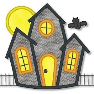 HAUNTED HOUSE Applique 4x4 5x7 6x10 Machine Embroidery Design Halloween File