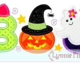 GIRLY BOO Applique 4x4 5x7 6x10 Machine Embroidery Design Halloween pumpkin File