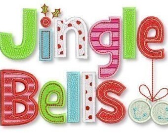 JINGLE BELLS Applique and Fill 5x7 Machine Embroidery Design Christmas santa  INSTANT Download