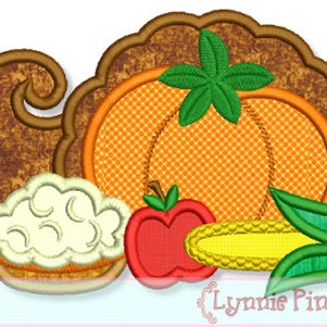 CORNUCOPIA Applique 4x4 5x7 6x10 7x11  Machine Embroidery Design Thanksgiving  File