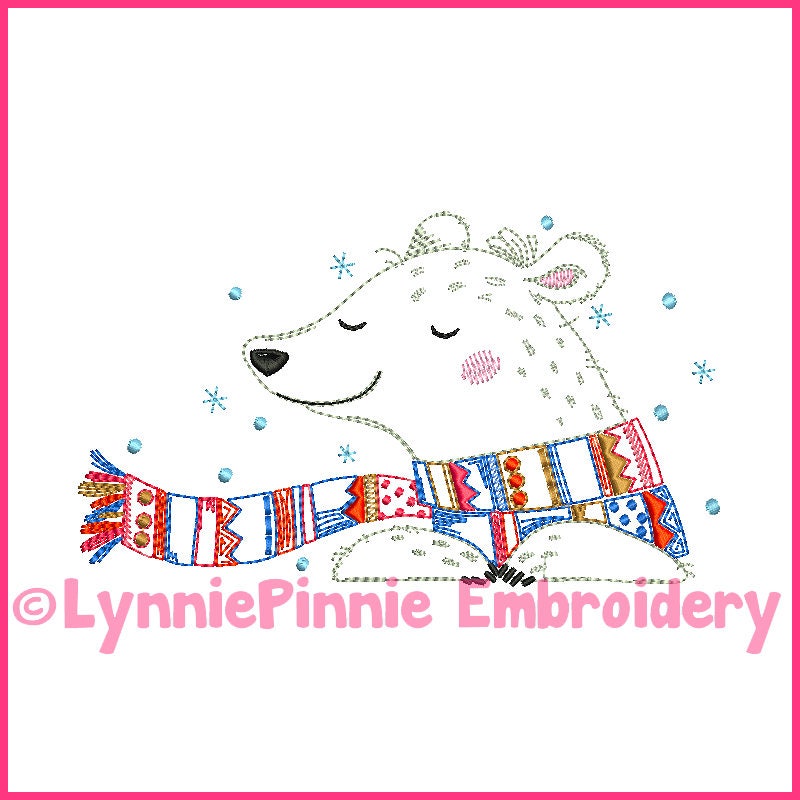 Vintage Winter Polar Bear ColorWork Sketch Machine Embroidery Design File INSTANT Download  File