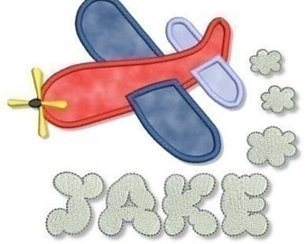 Applique AIRPLANE and CLOUD Font Set 4x4 5x7 Machine Embroidery Design File Including BX