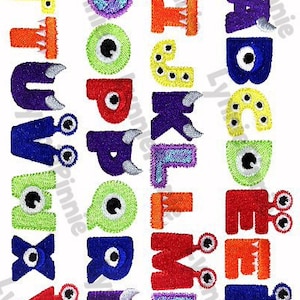 Fonte de bordado Little MONSTER ALPHABET 3 tamanhos com design de bordado à máquina preenchido