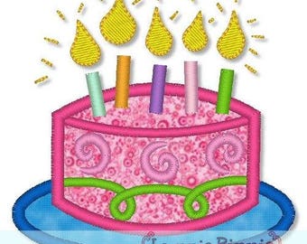 Applique BIRTHDAY CAKE 4x4 5x7 6x10  Machine Embroidery Design 1st 2nd 3rd 4th 5th  INSTANT Download