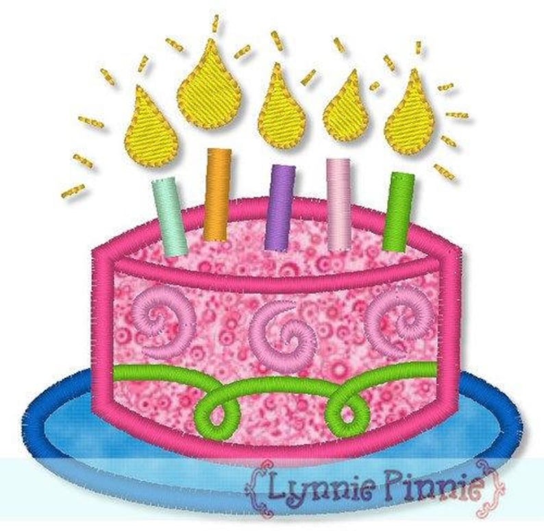 Applique BIRTHDAY CAKE 4x4 5x7 6x10 Machine Embroidery Design Etsy