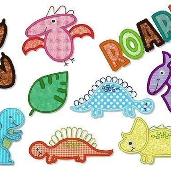 DINOSAURS Roar Applique SET Machine Embroidery Design  INSTANT Download File