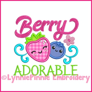 Berry Adorable Strawberry Blueberry Applique Design 4x4 5x7 6x10 7x11  Machine Embroidery File