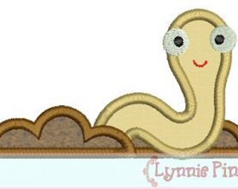 EARTHWORM Applique 4x4 5x7  Machine Embroidery Design dirt boy worm lynnie pinnie  INSTANT Download