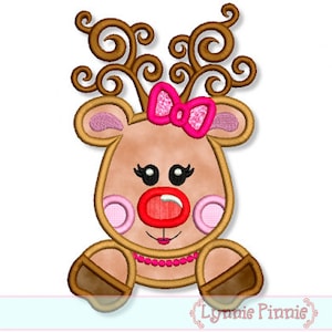 GIRLY REINDEER Applique 4x4 5x7 6x10 7x11 Machine Embroidery Design Christmas santa  INSTANT Download File
