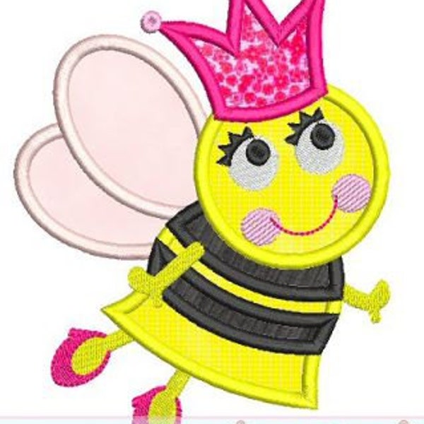 QUEEN BEE Applique 4x4 5x7 6x10 Machine Embroidery Design FILE Instant Download