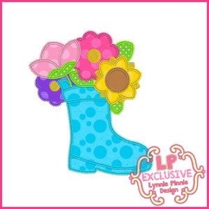 Triple Zig Zag Applique Flower Rainboot 5 Sizes Machine Embroidery Design Rain Boot File