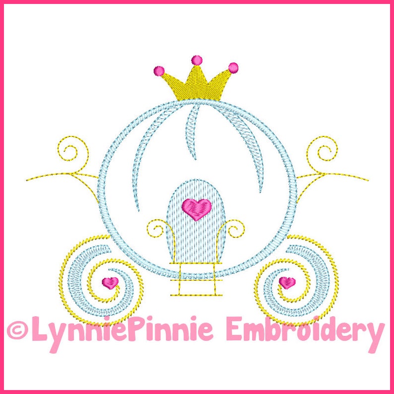 Pretty PRINCESS CARRIAGE Colorwork Sketch Embroidery Design 4x4 5x7 6x10 Machine Embroidery Design File INSTANT Download File image 2