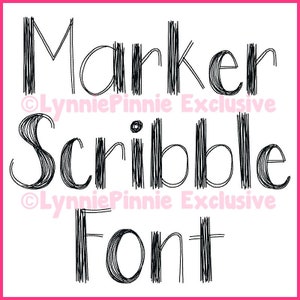 Op de afbeelding: Marker Scribble-lettertype, een handgeschreven lettertype met een textuur, alsof het gekrabbeld is. De woorden "Marker Scribble Font" zijn in het zwart geschreven.