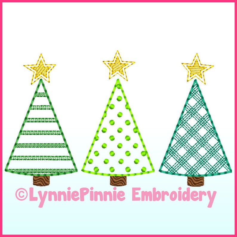 Colorwork Patterned Tree Trio 5 Sizes Machine Embroidery - Etsy
