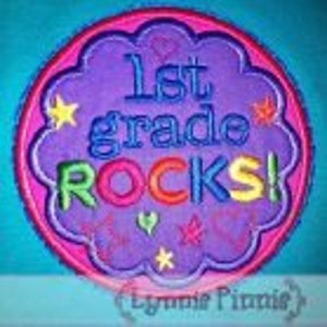 1st GRADE ROCKS Applique Circle Scallop 4x4 5x7 6x10 machine Embroidery Design school INSTANT Download image 2