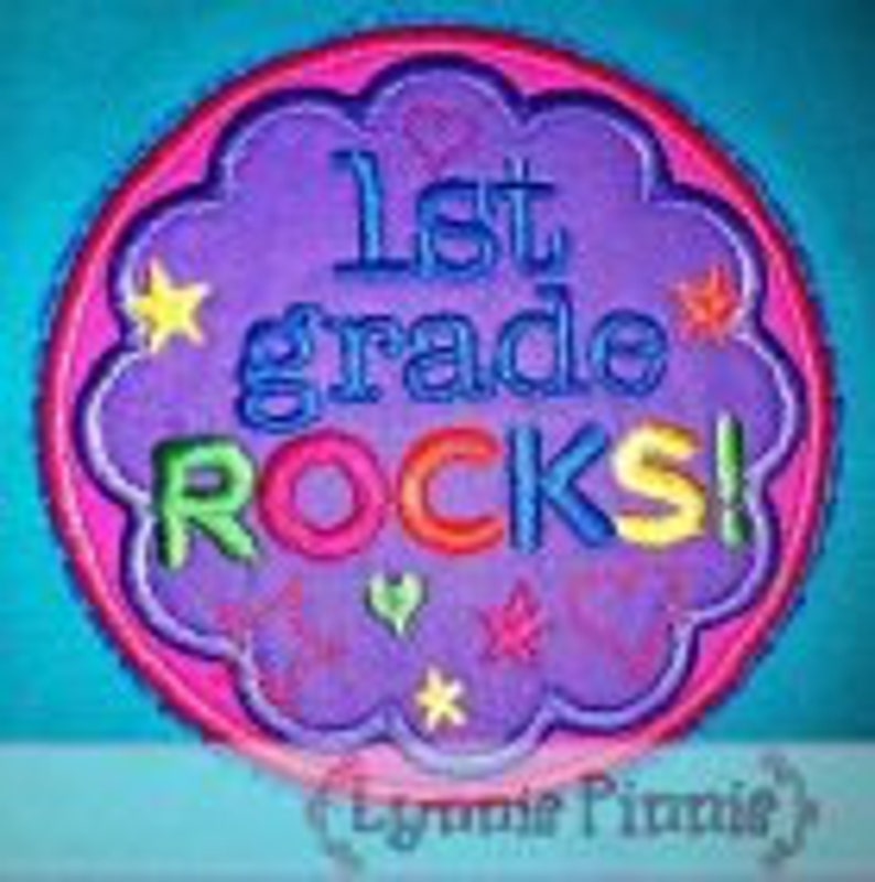 1st GRADE ROCKS Applique Circle Scallop 4x4 5x7 6x10 machine Embroidery Design school INSTANT Download image 2