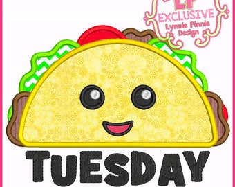 Taco Tuesday Cutie Kawaii Applique Machine Embroidery Design File