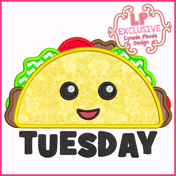 Taco Tuesday Cutie Kawaii Applique Machine Embroidery Design File