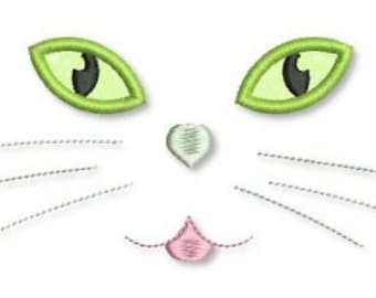 CAT Face with Applique EYES 4x4 5x7 6x10 Machine Embroidery Design File