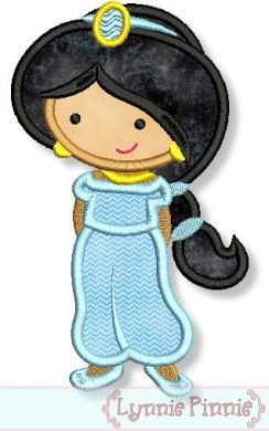 Cutie Middle East Princess Applique 4x4 5x7 6x10 Machine Embroidery Design FILE Instant Download
