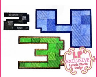 PIXEL BLOCK  Multicolor Applique Number Set  3 sizes 4x4 5x7 6x10 Machine Embroidery Design