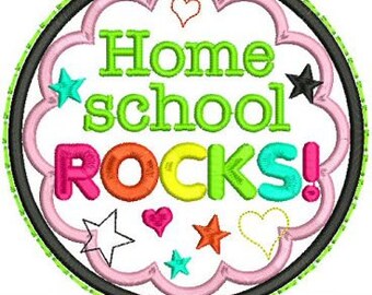 HOME SCHOOL Rocks  Applique Circle Scallop 4x4 5x7 6x10 Machine Embroidery Design homeschool  INSTANT Download
