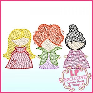 Sketch Fill WITCH SISTERS Trio 4x4 5x7 6x10 Machine Embroidery Design File