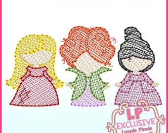 Sketch Fill WITCH SISTERS Trio 4x4 5x7 6x10 Machine Embroidery Design File