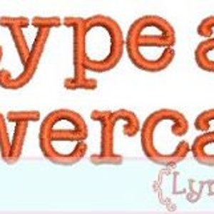 May include: Orange text on a white background that reads "type a lowercase".