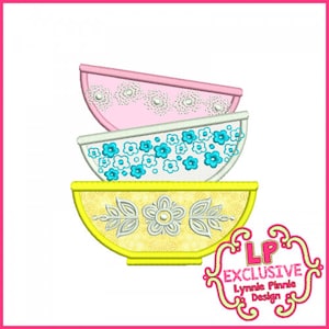 Vintage Kitchen Bowls 2 Applique  4x4 5x7 6x10  Machine Embroidery Design File
