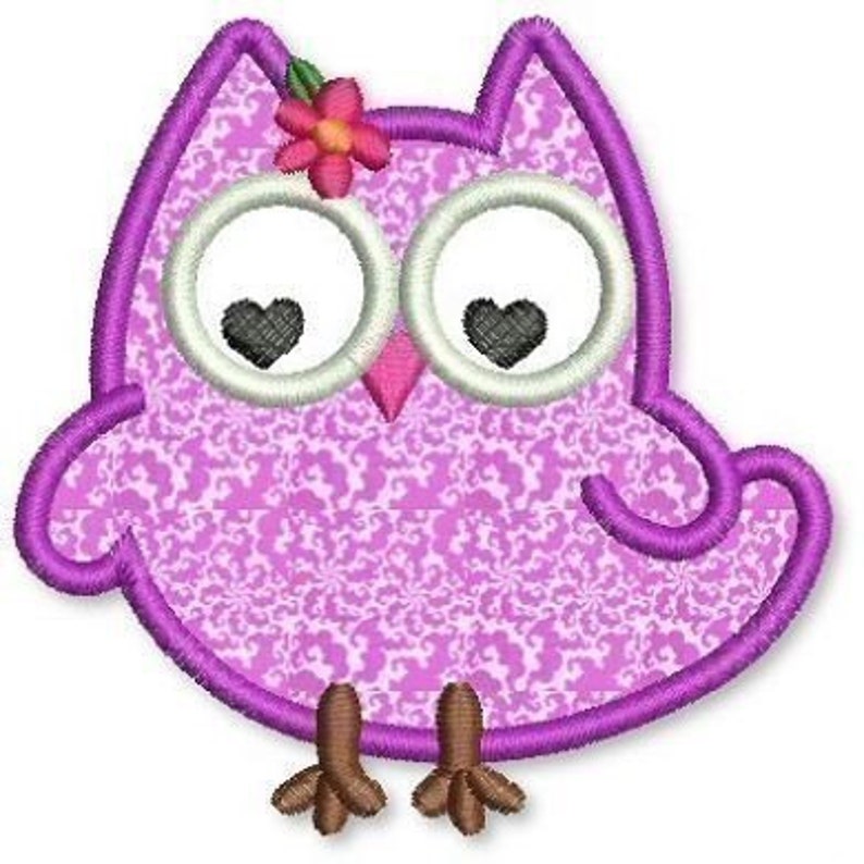 Olivia OWL Applique 4x4 5x7 6x10 Machine Embroidery Design INSTANT Download image 1