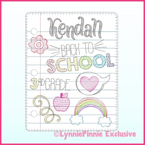 Back to School Notizbuch Papier Doodles SET Applikation & Skizze Scribble 4x4 5x7 6x10 Stickdatei Stickdatei