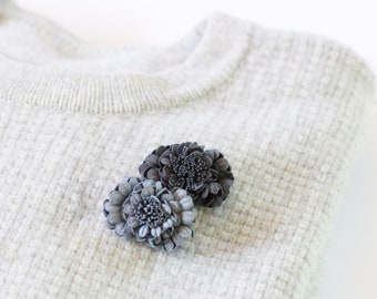 Flower Brooch Duo - dove grays