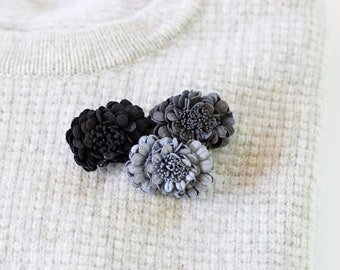 Flower Brooch Trio - Shade of Grays