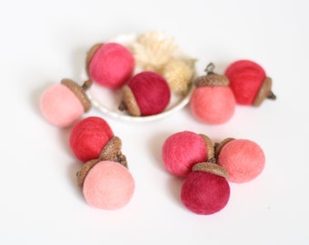 Felted Acorns - Set of 10 in Coral Reef